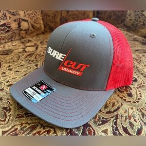 SureCut Velocity Trucker Hat Red Gray Mesh Adjustable Richardson 112